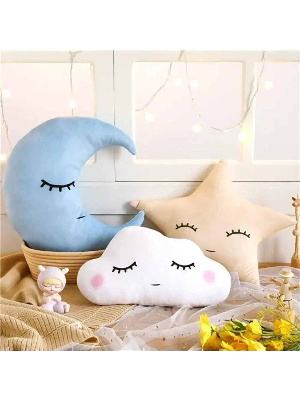 Moon Star Cloud Plush Pillow Set Soft Stuffed Nursery Decor Cushion for Kids Roo